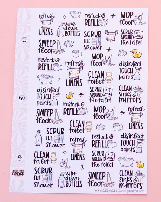 Let's Clean the Bathroom Sampler Planner Stickers | Chores and Housework Task Script Stickers | Adulting Stickers | Functional Deco Stickers
