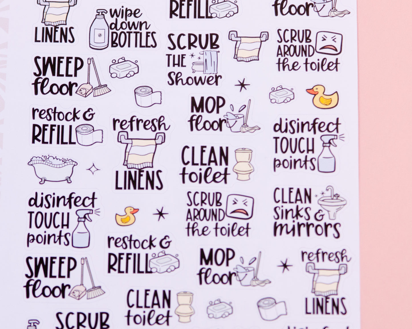 Let's Clean the Bathroom Sampler Planner Stickers | Chores and Housework Task Script Stickers | Adulting Stickers | Functional Deco Stickers