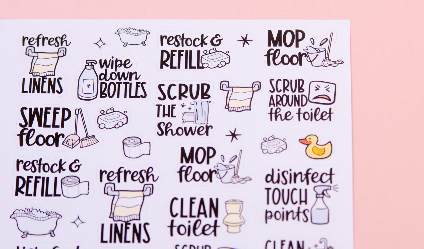 Let's Clean the Bathroom Sampler Planner Stickers | Chores and Housework Task Script Stickers | Adulting Stickers | Functional Deco Stickers