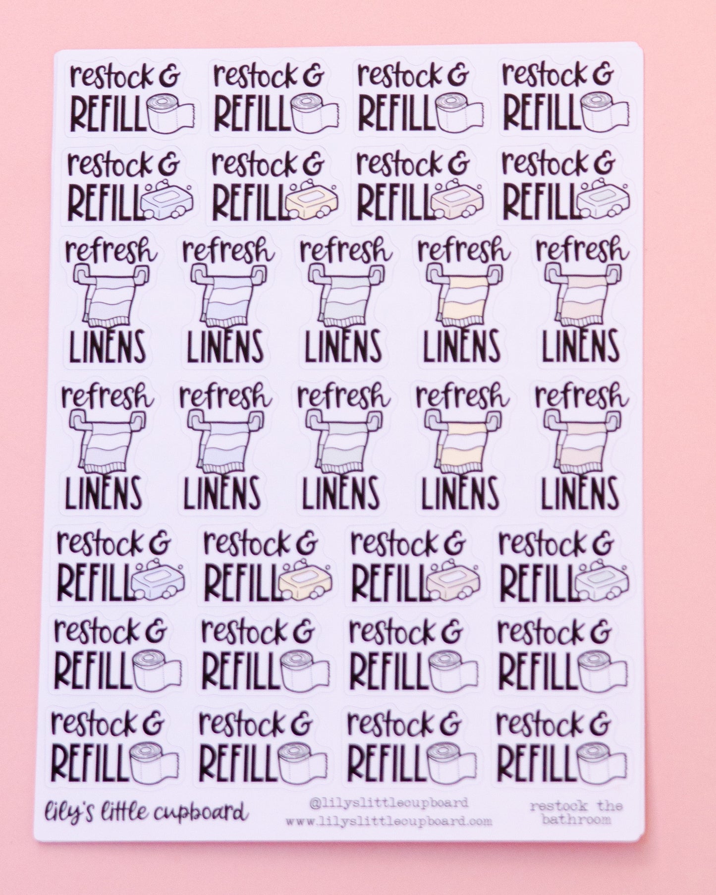 Refresh, Restock, Refill Planner Stickers | Bathroom Cleaning Stickers | Chore Script Planner Stickers