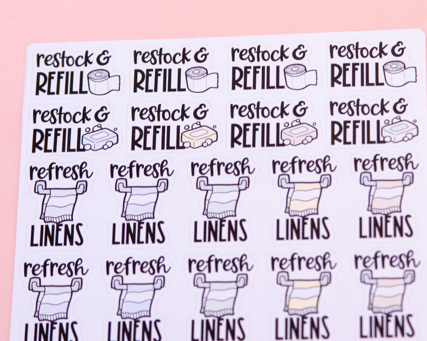 Refresh, Restock, Refill Planner Stickers | Bathroom Cleaning Stickers | Chore Script Planner Stickers