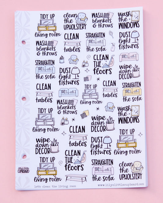 Let's Clean the Living Room Sampler Planner Stickers | Chores and Housework Task Script Stickers | Adulting Stickers | Functional Deco Stickers