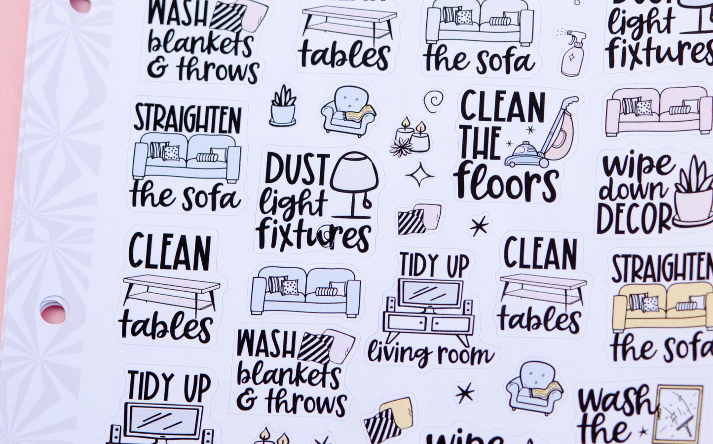 Let's Clean the Living Room Sampler Planner Stickers | Chores and Housework Task Script Stickers | Adulting Stickers | Functional Deco Stickers