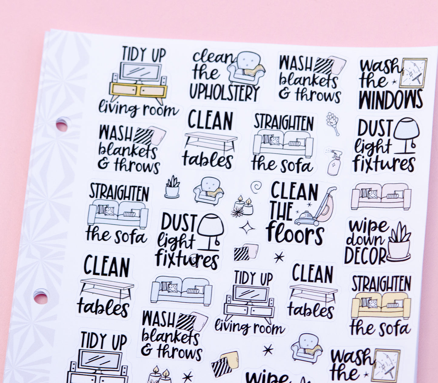 Let's Clean the Living Room Sampler Planner Stickers | Chores and Housework Task Script Stickers | Adulting Stickers | Functional Deco Stickers