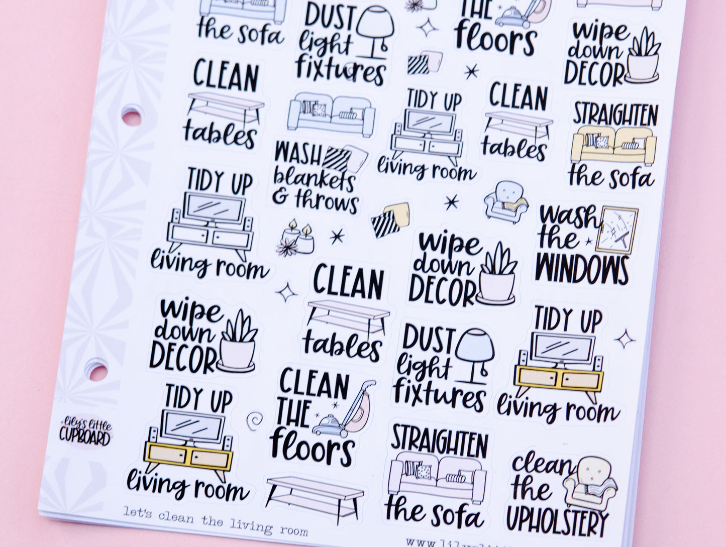 Let's Clean the Living Room Sampler Planner Stickers | Chores and Housework Task Script Stickers | Adulting Stickers | Functional Deco Stickers