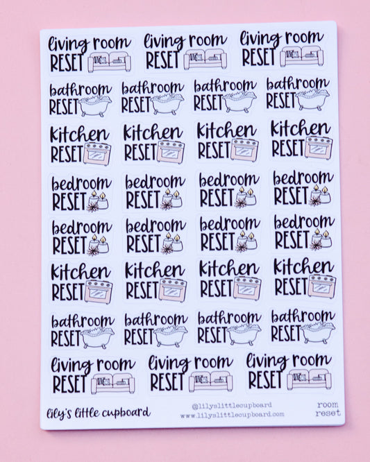 Room Reset Planner Stickers | Bathroom Chore | Bedroom Cleaning | Living Room Stickers | Kitchen Organizing Stickers