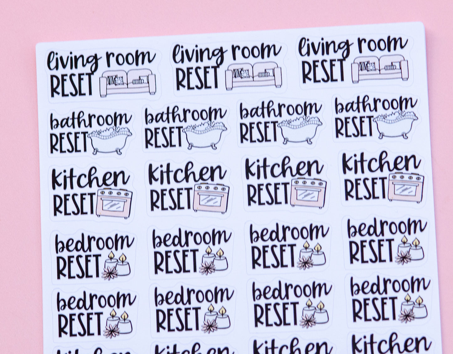 Room Reset Planner Stickers | Bathroom Chore | Bedroom Cleaning | Living Room Stickers | Kitchen Organizing Stickers