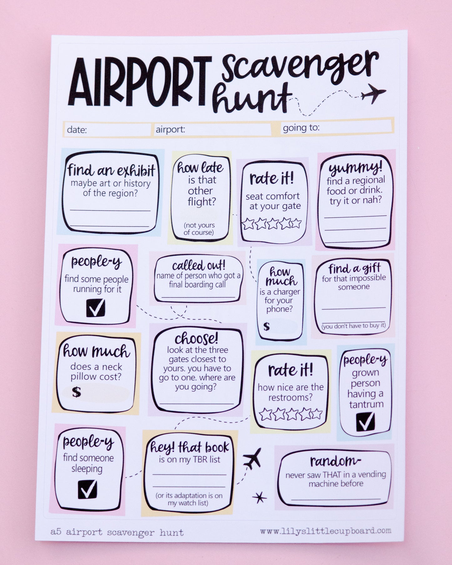 Airport Scavenger Hunt | Airport Layover Notes Page | Junk Journal | Memory Keeping | Full Page Notes Page Sticker | Travel | A5 Full Page Sticker | Dashboard Sticker