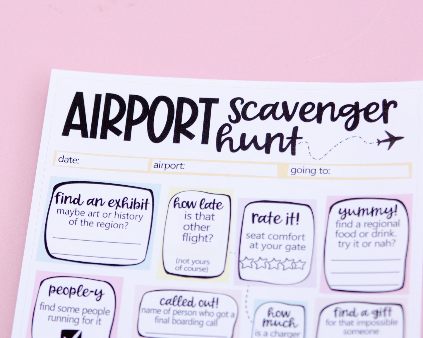 Airport Scavenger Hunt | Airport Layover Notes Page | Junk Journal | Memory Keeping | Full Page Notes Page Sticker | Travel | A5 Full Page Sticker | Dashboard Sticker