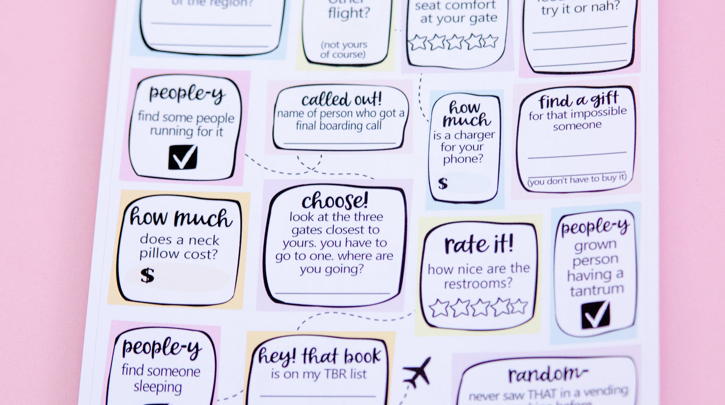 Airport Scavenger Hunt | Airport Layover Notes Page | Junk Journal | Memory Keeping | Full Page Notes Page Sticker | Travel | A5 Full Page Sticker | Dashboard Sticker