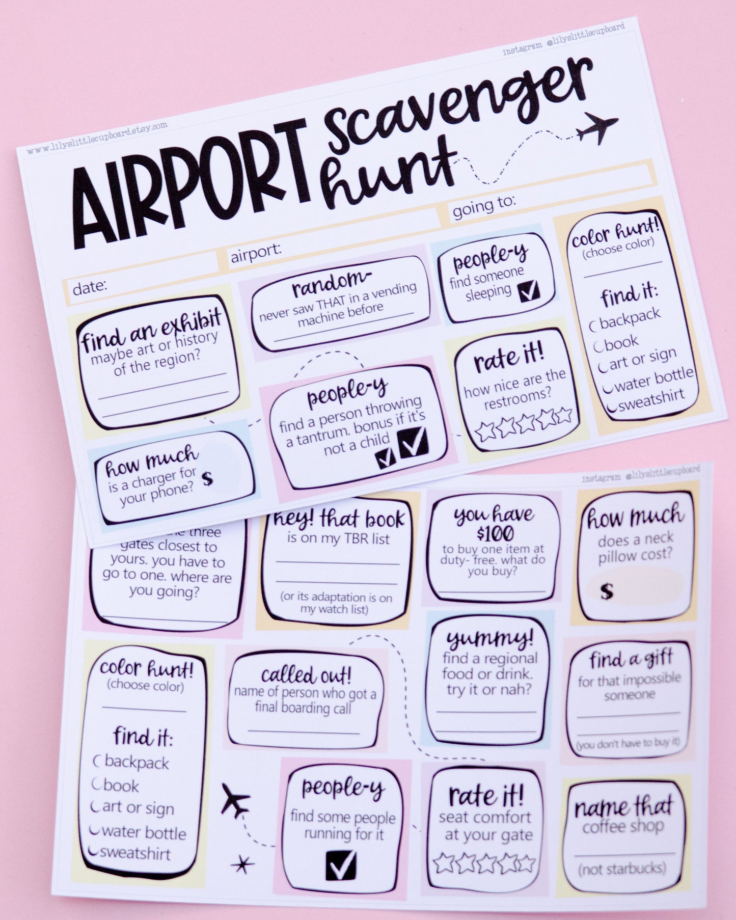 Airport Scavenger Hunt | Airport Layover Notes Page | Junk Journal | Memory Keeping | Full Page Notes Page Sticker | Travel | A5 Full Page Sticker | Dashboard Sticker