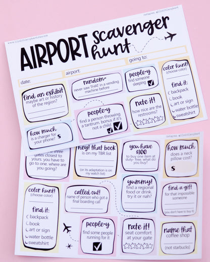 Airport Scavenger Hunt | Airport Layover Notes Page | Junk Journal | Memory Keeping | Full Page Notes Page Sticker | Travel | A5 Full Page Sticker | Dashboard Sticker