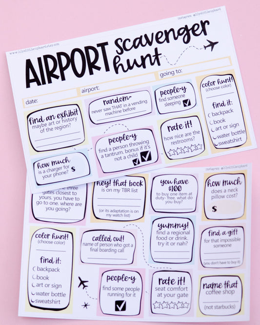 Airport Scavenger Hunt | Airport Layover Notes Page | Junk Journal | Memory Keeping | Full Page Notes Page Sticker | Travel | A5 Full Page Sticker | Dashboard Sticker