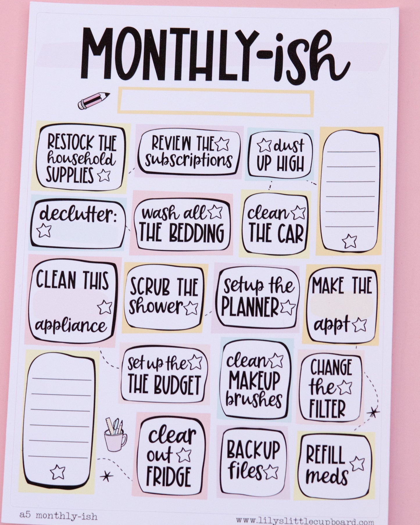 Monthly-ISH Stuff | Monthly Stuff Notes Page | Junk Journal | Memory Keeping | Full Page Notes Page Sticker | A5 Full Page Sticker | Dashboard Sticker