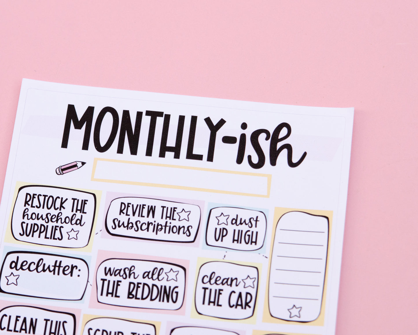 Monthly-ISH Stuff | Monthly Stuff Notes Page | Junk Journal | Memory Keeping | Full Page Notes Page Sticker | A5 Full Page Sticker | Dashboard Sticker