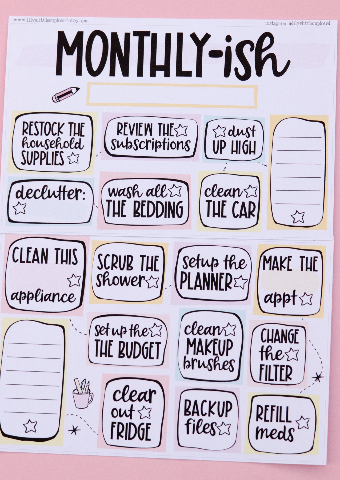 Monthly-ISH Stuff | Monthly Stuff Notes Page | Junk Journal | Memory Keeping | Full Page Notes Page Sticker | A5 Full Page Sticker | Dashboard Sticker