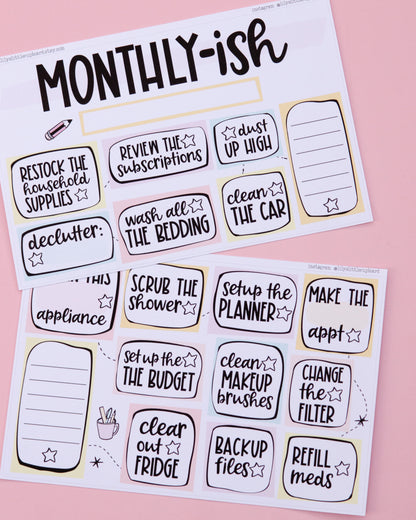 Monthly-ISH Stuff | Monthly Stuff Notes Page | Junk Journal | Memory Keeping | Full Page Notes Page Sticker | A5 Full Page Sticker | Dashboard Sticker