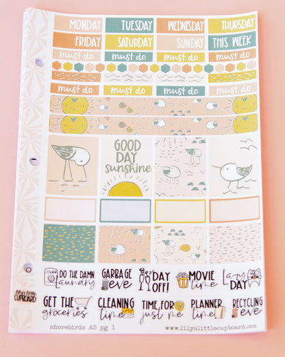 Shorebirds Hobonichi Cousin and Other A5 Weekly Sticker Kit in | Beach Sticker Kit | A5 Weekly Sticker Kit | Rainy Day Cute (Copy)