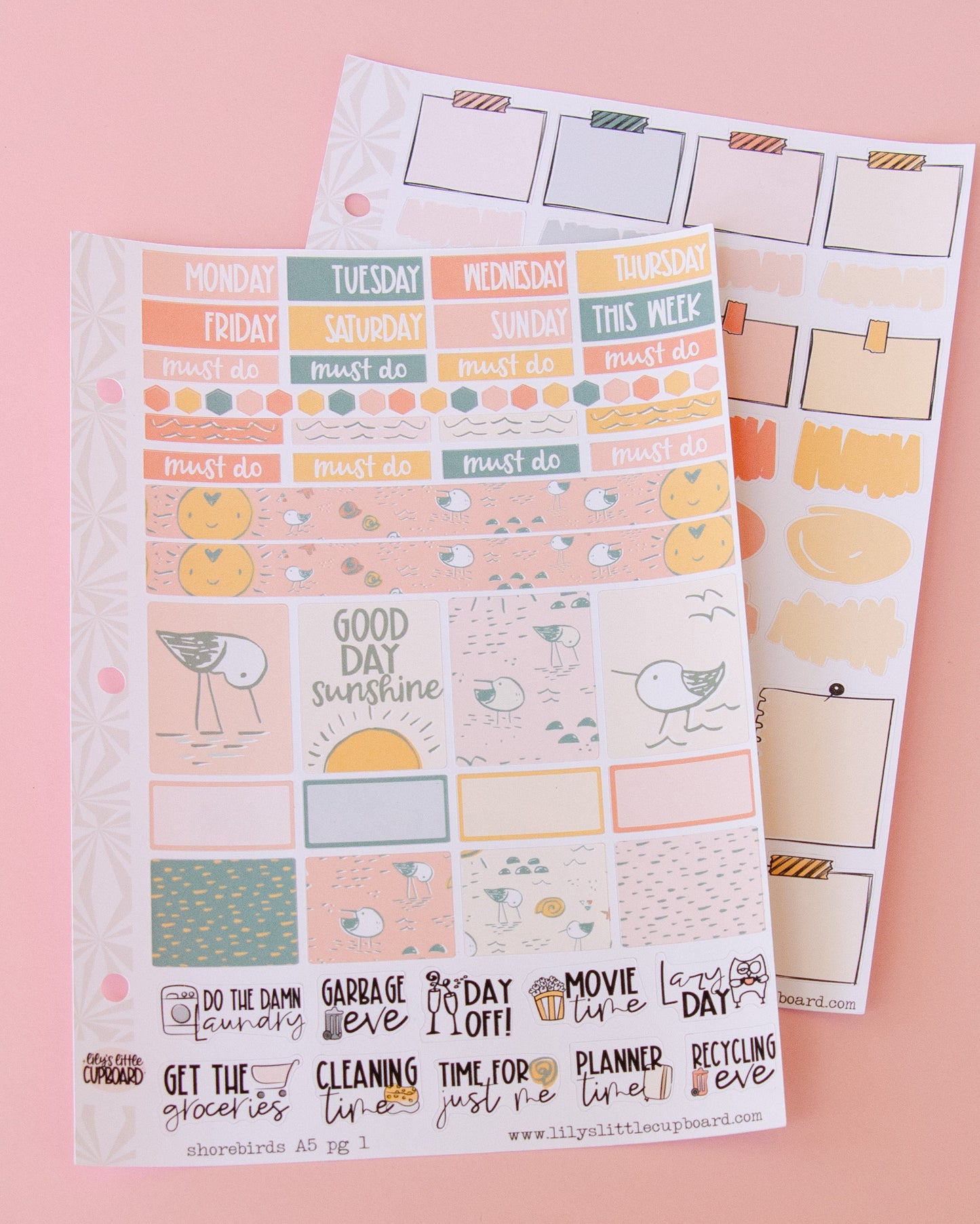 Shorebirds Hobonichi Cousin and Other A5 Weekly Sticker Kit in | Beach Sticker Kit | A5 Weekly Sticker Kit | Rainy Day Cute (Copy)