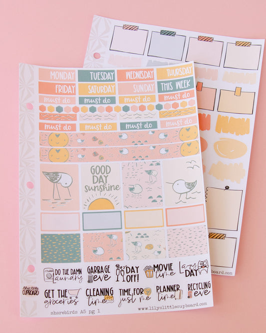 Shorebirds Hobonichi Cousin and Other A5 Weekly Sticker Kit in | Beach Sticker Kit | A5 Weekly Sticker Kit | Rainy Day Cute (Copy)