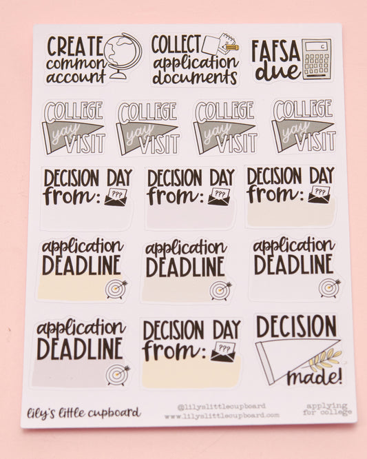 College Application Stickers  | Senior Year School Stickers | Organizing School Stickers | Back to School