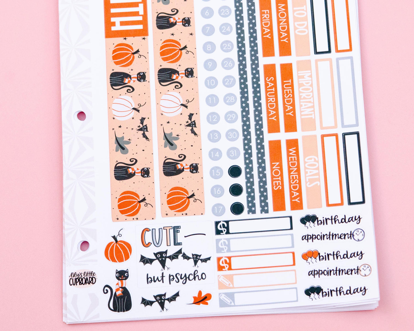 Bat Kitty Monthly Halloween Sticker Kit | Choose Your Month Sticker Kit | Monthly Spread Planner Kits | Monthly Planner Sticker Kits