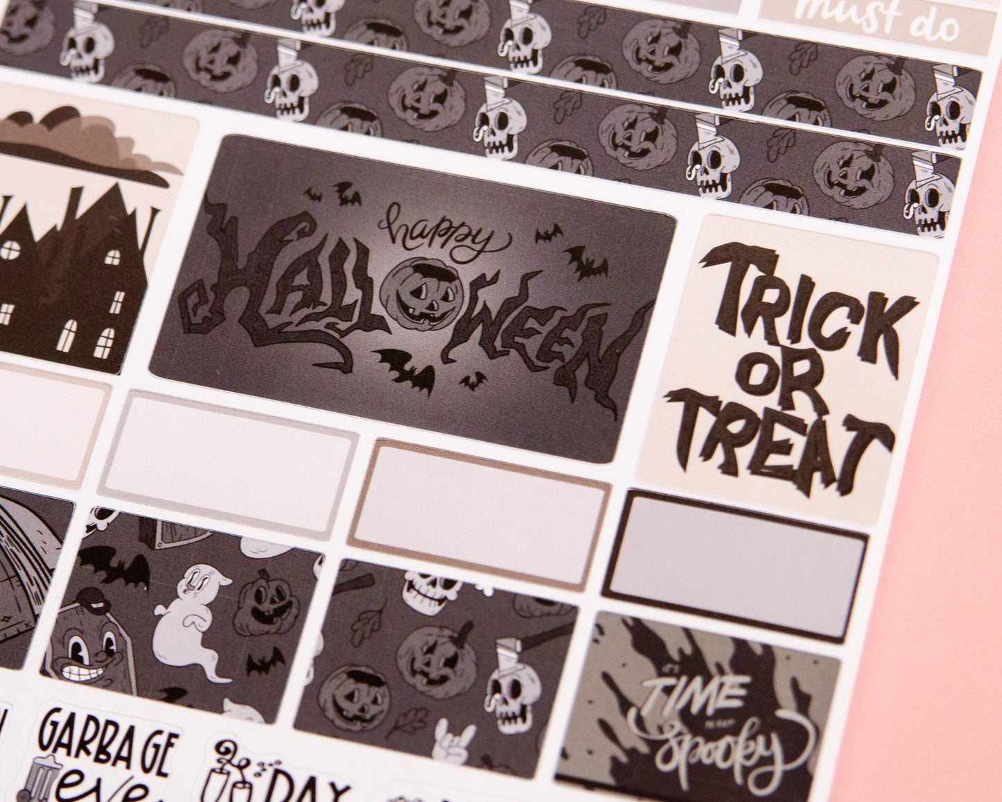 Phantom Noir Halloween Planner Stickers: Hobonichi Cousin A5 Weekly Kit