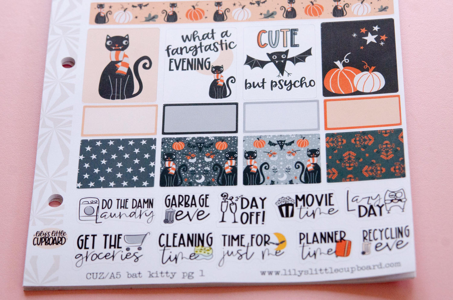 Bat Kitty Halloween Planner Stickers: Hobonichi Cousin A5 Weekly Kit