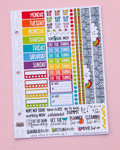 Gray Skies and Rainbows | Weekly Sticker Kit | Colorful Planner Kit | Cute Rainbow | Rainy Day Sticker Kit A la Carte Planner Kit