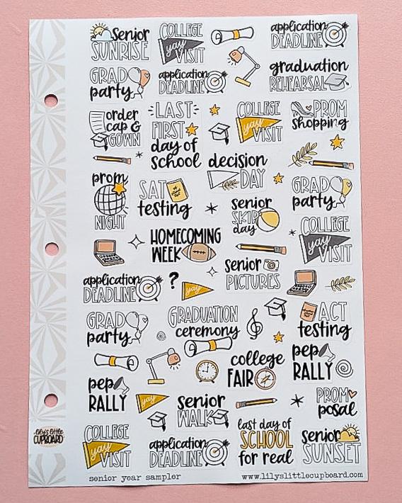 Senior Year Back to School Planner Stickers | School Planning Script Stickers | High School Sampler Sticker | Functional School Stickers