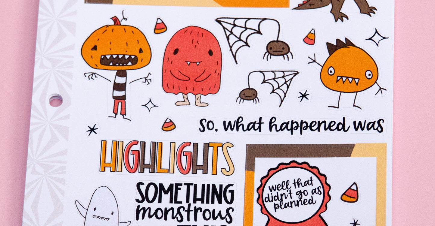 Monster Mash  Halloween Journaling Sticker Kit | Memory Keeping | Journal Stickers | Cute Halloween Planner Kit | Cute Monsters Fall Kit