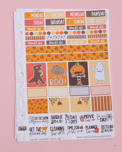 Monster Mash Halloween Hobonichi Cousin-A5 Weekly Sticker Kit | Cute Halloween Sticker Kit | A5 Weekly Planner Sticker Kit