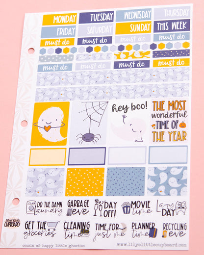Happy Little Ghosties Halloween Planner Stickers: Hobonichi Cousin A5 Weekly Kit