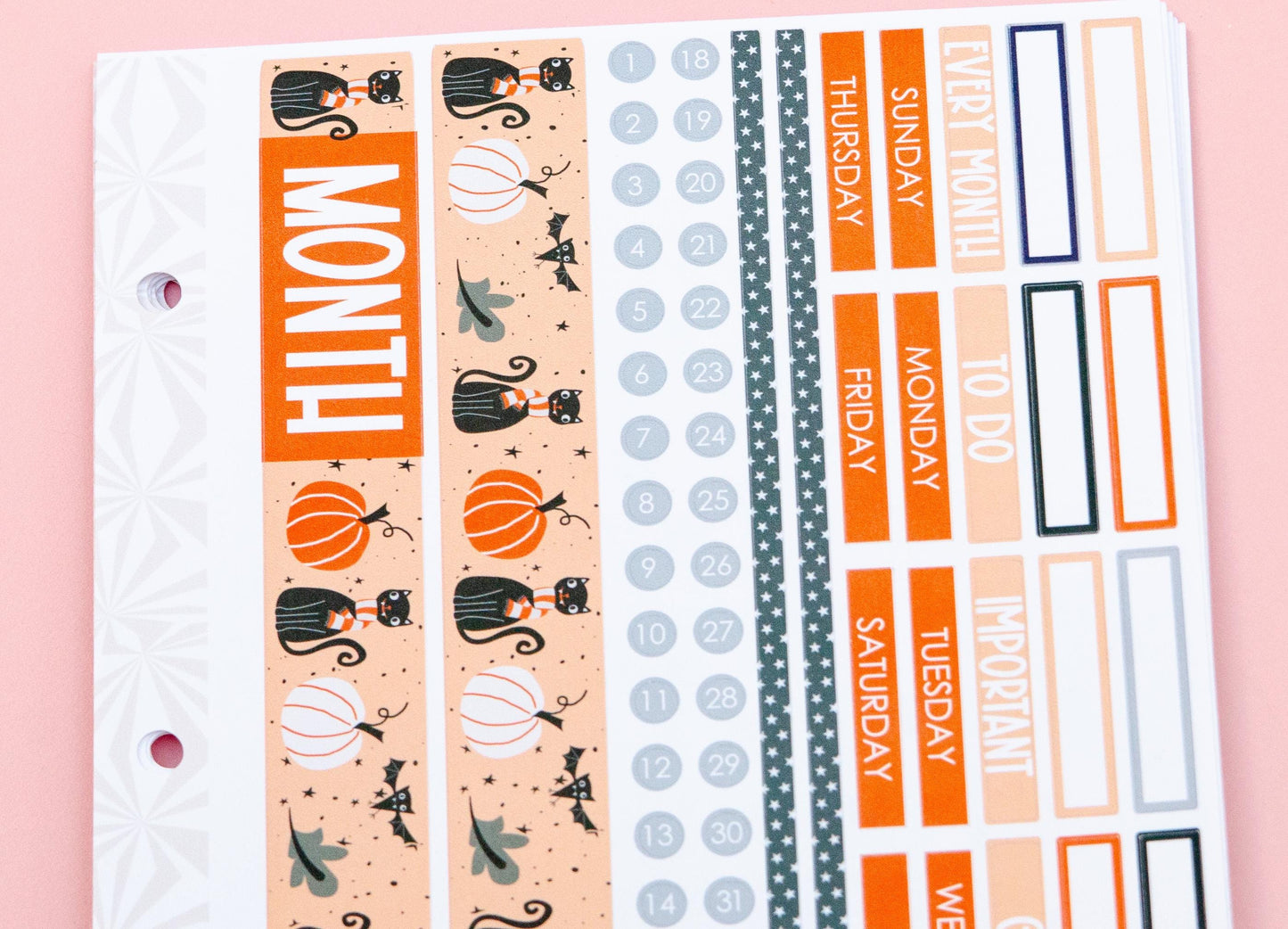 Bat Kitty Monthly Halloween Sticker Kit | Choose Your Month Sticker Kit | Monthly Spread Planner Kits | Monthly Planner Sticker Kits